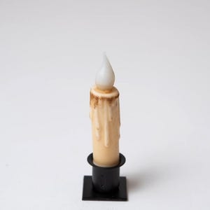 Country Primitive Cream Timer Taper Candle 4.5&quot; Wax Dipped Battery Operated Night Light Flameless Decor
