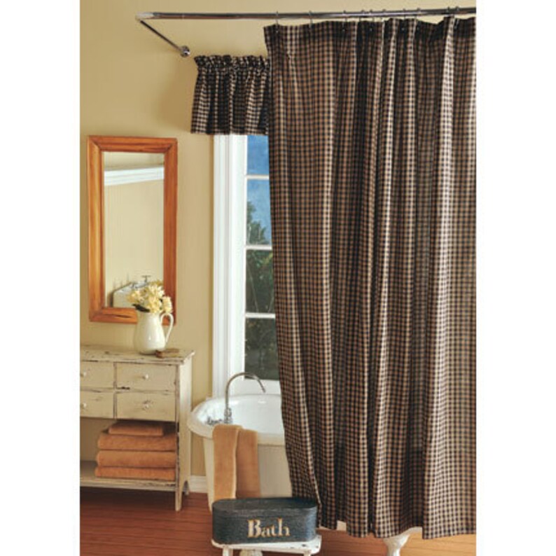 Country Primitive Black Plaid Homespun Shower Curtain Rustic Image 0