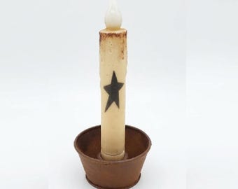 Country Primitive Rusty Tin Mini Cup Taper Candle Holder