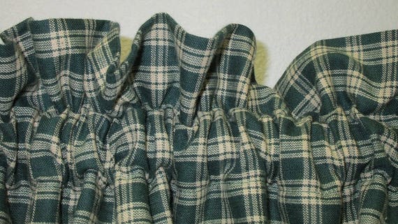 Country Primitive Green Plaid Homespun Valance Rustic Log Etsy