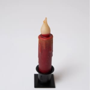 Country Primitive Burgundy Timer Taper Candle 4.5&quot; Wax Dipped Battery Operated Night Light Flameless Decor