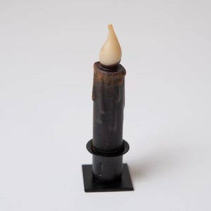 Country Primitive Black Battery Operated Timer Taper Candle 4.5&quot; Fall Halloween Thanksgiving Decor Night Light