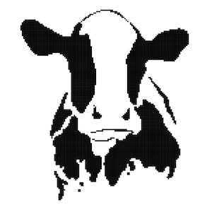 May include: Black and white silhouette of a cow's head with a simple, stylized design.