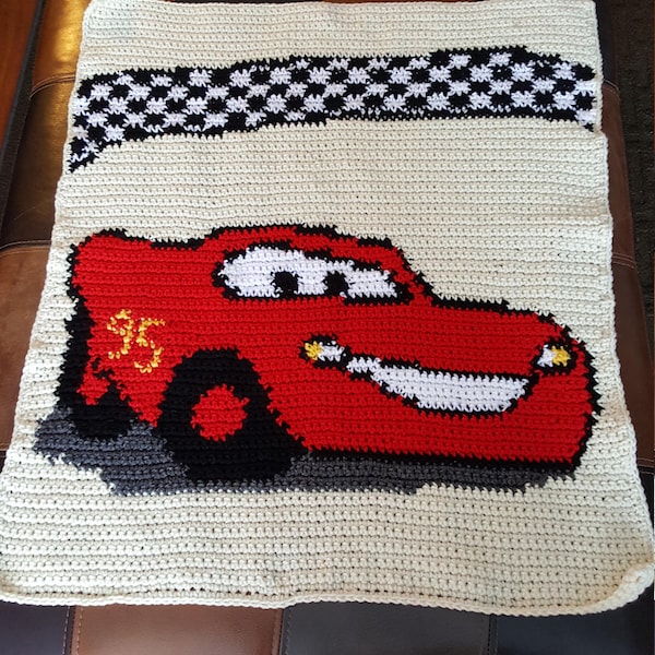 Op raceauto geïnspireerd babydekenpatroon.