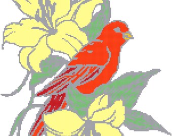 Cardinal with Yellow Flowers Graph Blanket Pattern