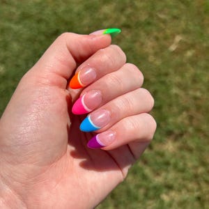 short almond press on nails, beautiful summer, bright colors, high quality, handmade press on nails