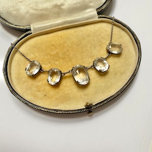 Art Deco silver Rock crystal / quartz fringe bridal / wedding necklace