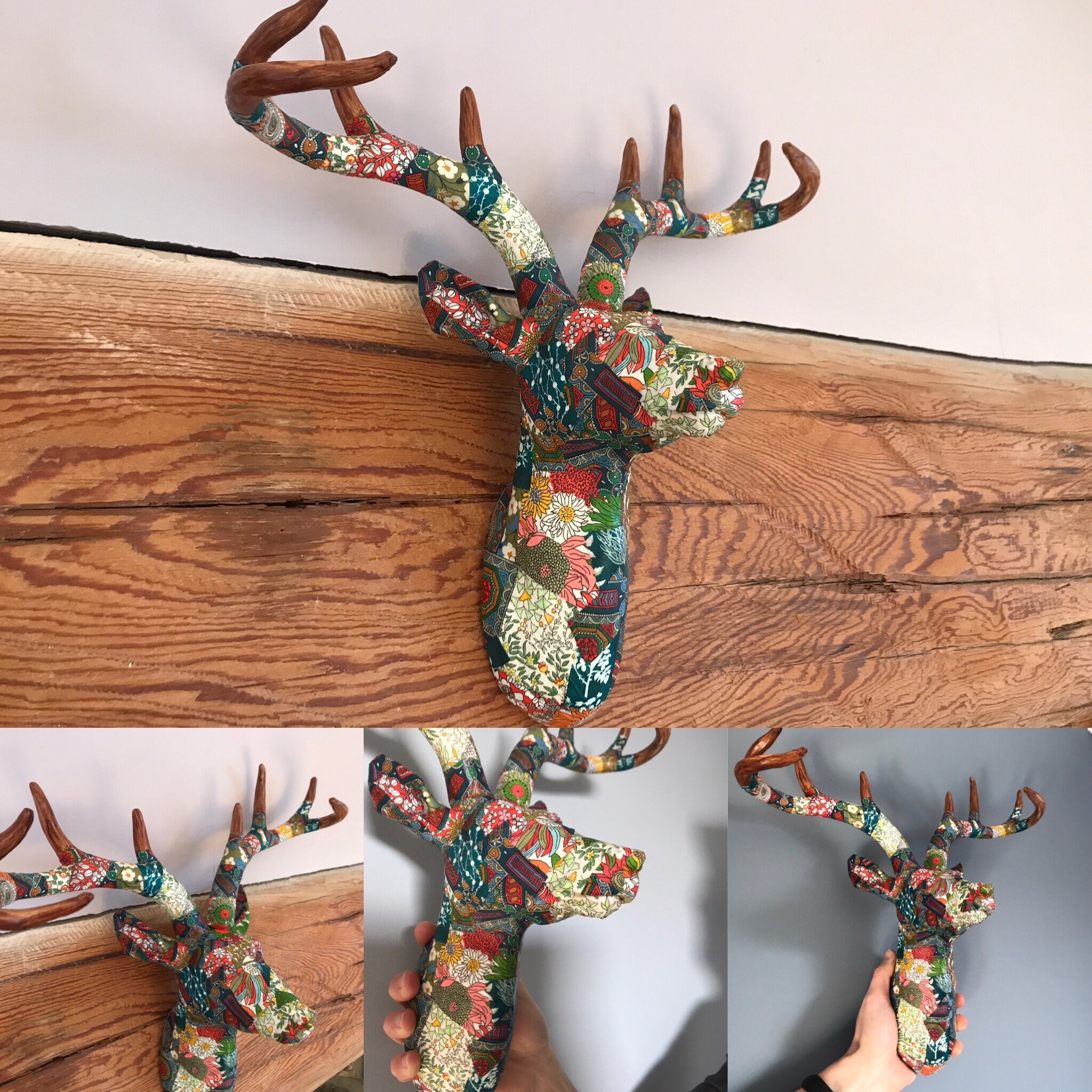 Wall mounted Stag head Liberty fabric decoupaged custom Etsy