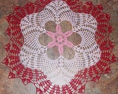 Lovely Real Handmade Crochet Tablecloth Doily, RED PINK, Round, 24.5 quot ,100 Cotton