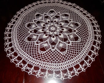 Lovely Real Handmade Crochet Nappe Doily, Ecru, Round, 29", 100% Coton