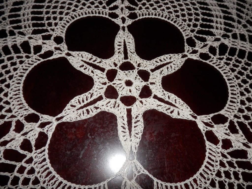 Lovely Handmade Crochet Tablecloth Doily, RED Colors, Round, 26.5, 100% ...