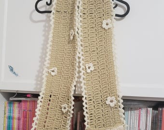 LIMITED Crochet morigirl morikei creme ivory beige scarf with pockets handmade cottagecore