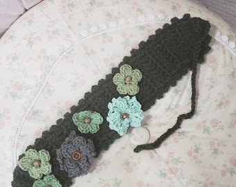 LIMITED morikei Morigirl Floral Headband Crochet Handmade Multicolor Flowers Green