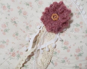 RED Morikei Morigirl Rustic Crochet Handmade Multicolor Flower hairclip and brooch