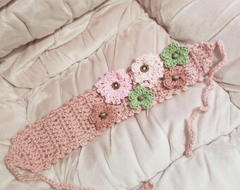 LIMITED Morikei Morigirl Floral Headband Crochet Handmade Multicolor Flowers Pink