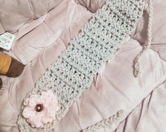 LIMITED Morikei Morigirl Floral Headband Crochet Handmade Multicolor Flowers pink gray tones variegated