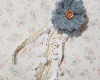 BLUE Morikei Morigirl Rustic Crochet Handmade Multicolor Flower hairclip and brooch