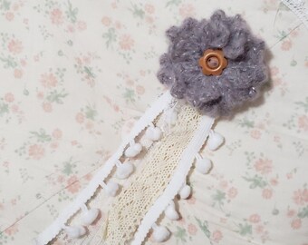GRAY Morikei Morigirl Rustic Crochet Handmade Multicolor Flower hairclip and brooch