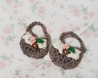 Morikei Morigirl Rustic Crochet Handmade basket brooch