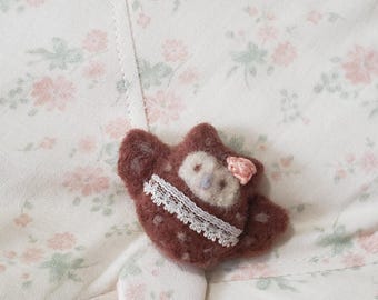 Owl needle felted needle felting keychain morikei morigirl cottagecore
