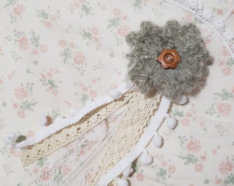 GREEN Morikei Morigirl Rustic Crochet Handmade Multicolor Flower hairclip and brooch