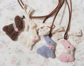 Bunny needle felted needle felting keychain morikei morigirl cottagecore
