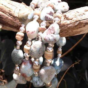 Larimar Stone Memory Wire Wrap Bracelet with Seashell Charm