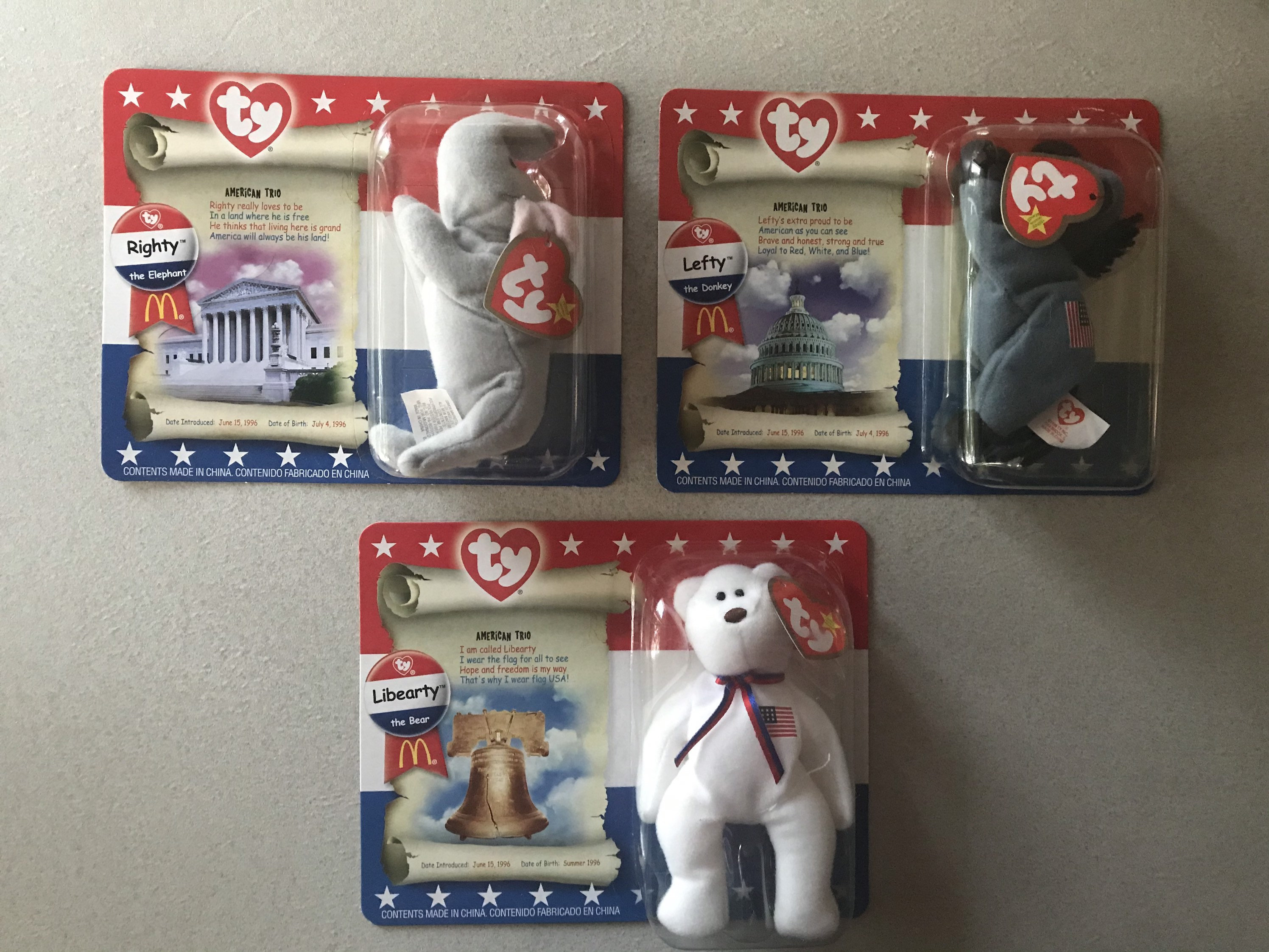 Mcdonalds American Trio Miniature Ty Beanie Babies Lefty the - Etsy