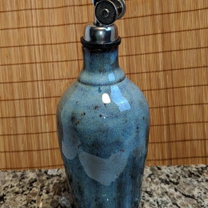 Oil or Vinegar Pottery Jars in Denim Blue handmade by Hatfield Pottery in Seagrove North Carolina