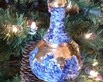 Heirloom Ornament - Blue with 22k Gold Christmas Bell by Hatfield Pottery