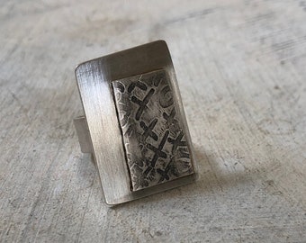 Adjustable Sterling Silver ring with hand drawn design