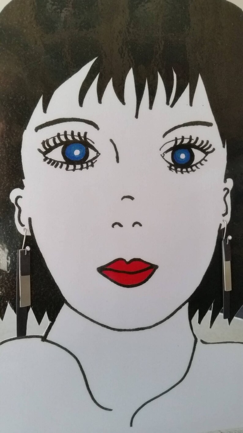 Hanging Silver earrings Black and Silver striped earrings black and silver stripes