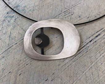 Sterling Silver pendant, hoop pendant, organic shape