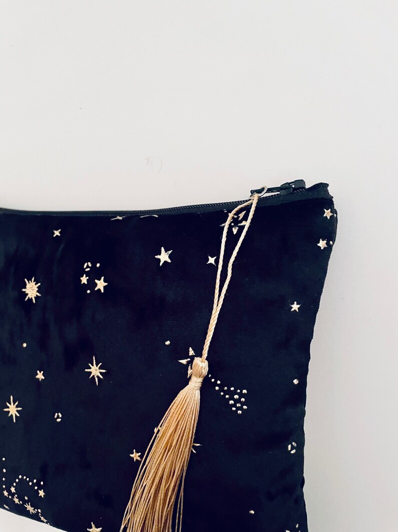 Black Velvet Star Constellations MakeUp Bag With Waterproof Lining Pouch Purse Clutch Astrology gift Star sign pouch Bild 3