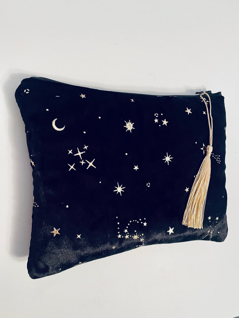 Black Velvet Star Constellations MakeUp Bag With Waterproof Lining Pouch Purse Clutch Astrology gift Star sign pouch Bild 2