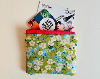 Liberty Mitsi Japanese Green Floral Zip Coin Purse Pouch