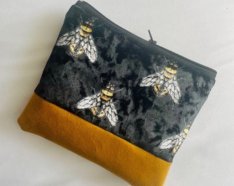 Velvet Black Gold Bee MakeUp Bag Pouch Purse Clutch