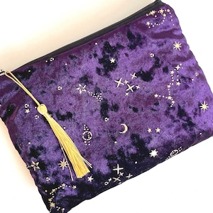 Velvet Purple Star Constellations MakeUp Bag Pouch Purse Clutch | Astrology gift | Star sign pouch
