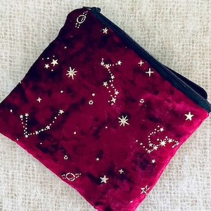 Red Velvet Star Constellations Make-uptasje Etui Portemonnee Koppeling | Astrologiecadeau | Etui sterrenbeeld