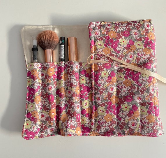 Liberty Pink Floral Make up Brush Roll Make up Storage Fabric Brush Roll Up  