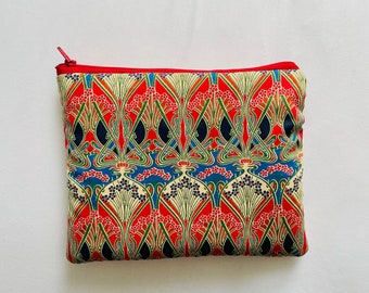 Liberty Red and Gold Ianthe Fabric Make up Bag Pouch Purse