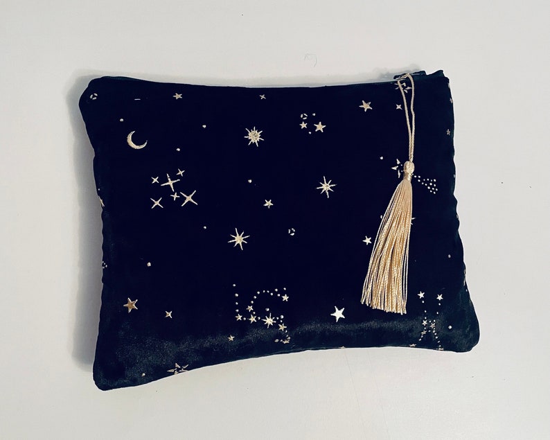 Black Velvet Star Constellations MakeUp Bag With Waterproof Lining Pouch Purse Clutch Astrology gift Star sign pouch Bild 4