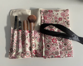 Liberty Pink Floral Make Up Brush Roll | Make Up Storage | Fabric Brush Roll Up