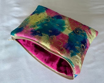 Silk And Pink Velvet Small Pouch Bag Purse