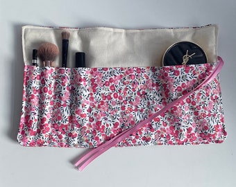 Liberty Pink Wiltshire Berry Print Floral Make Up Brush Roll Storage