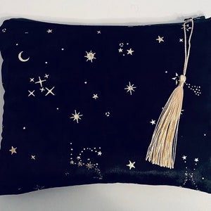 Black Velvet Star Constellations MakeUp Bag With Waterproof Lining Pouch Purse Clutch Astrology gift Star sign pouch Bild 1