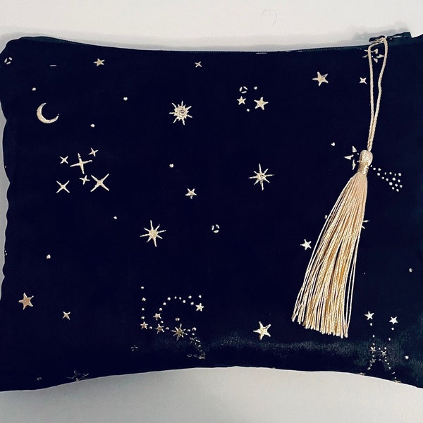 Black Velvet Star Constellations MakeUp Bag With Waterproof Lining Pouch Purse Clutch | Astrology gift | Star sign pouch