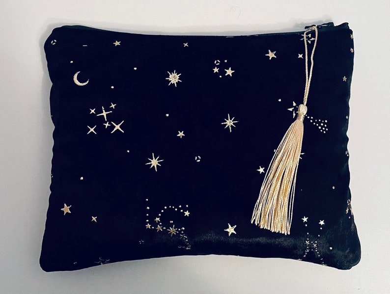 Black Velvet Star Constellations MakeUp Bag With Waterproof Lining Pouch Purse Clutch Astrology gift Star sign pouch Bild 1