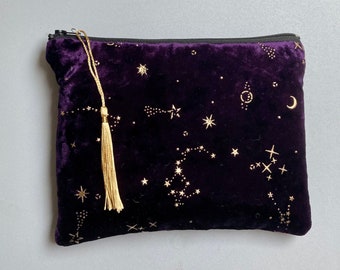 Velvet Purple Star Constellations MakeUp Bag Pouch Purse Clutch | Astrology gift | Star sign pouch
