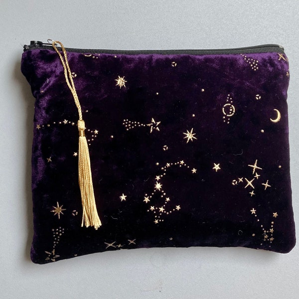 Velvet Purple Star Constellations MakeUp Bag Pouch Purse Clutch | Astrology gift | Star sign pouch